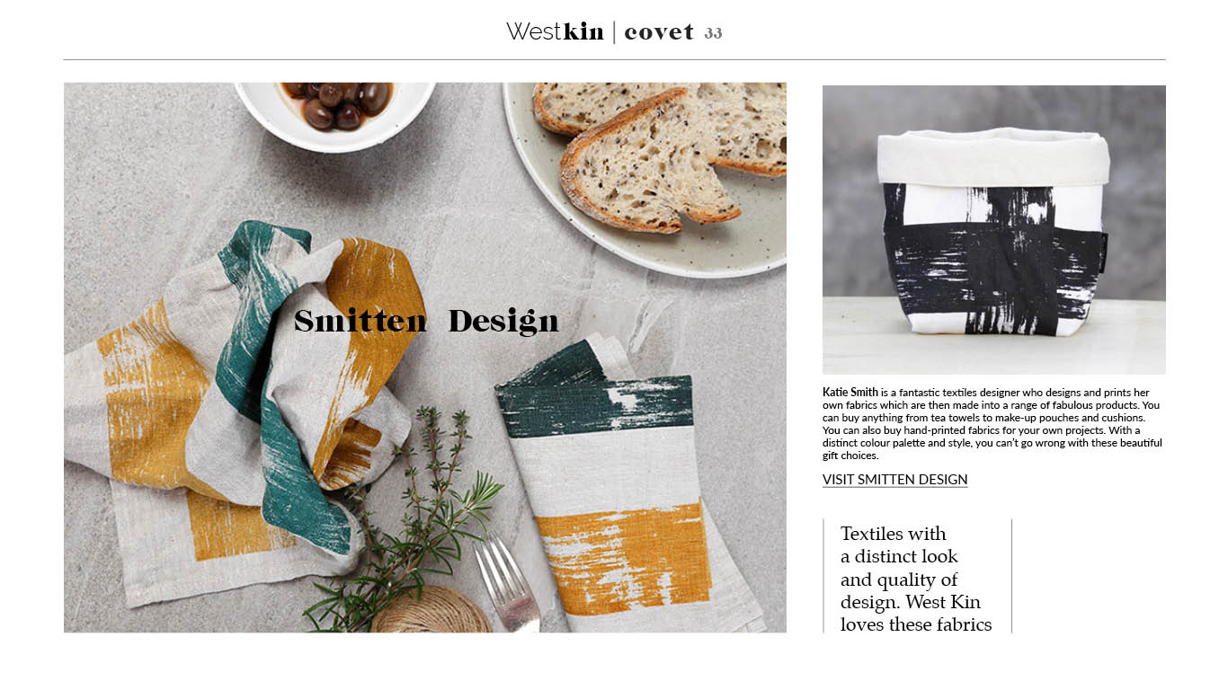 A local xmas gift guide featuring Smitten textile products by West Kin magazine