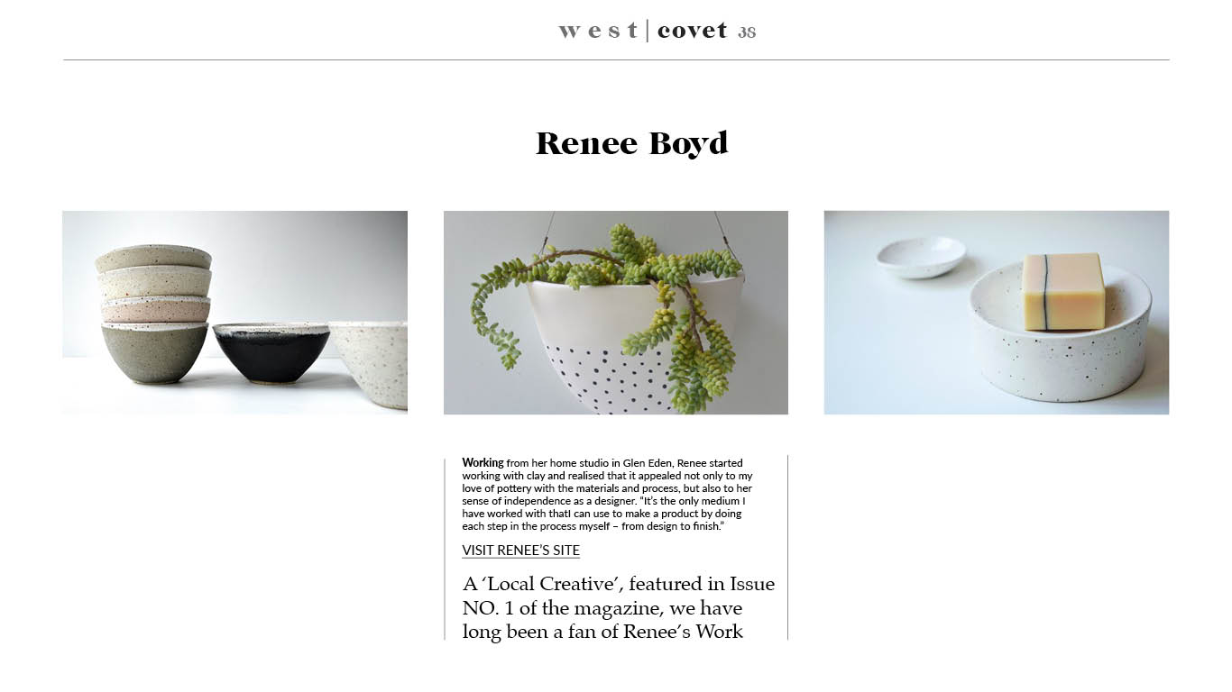 A local xmas gift guide featuring Renee Boyd ceramics by West Kin magazine